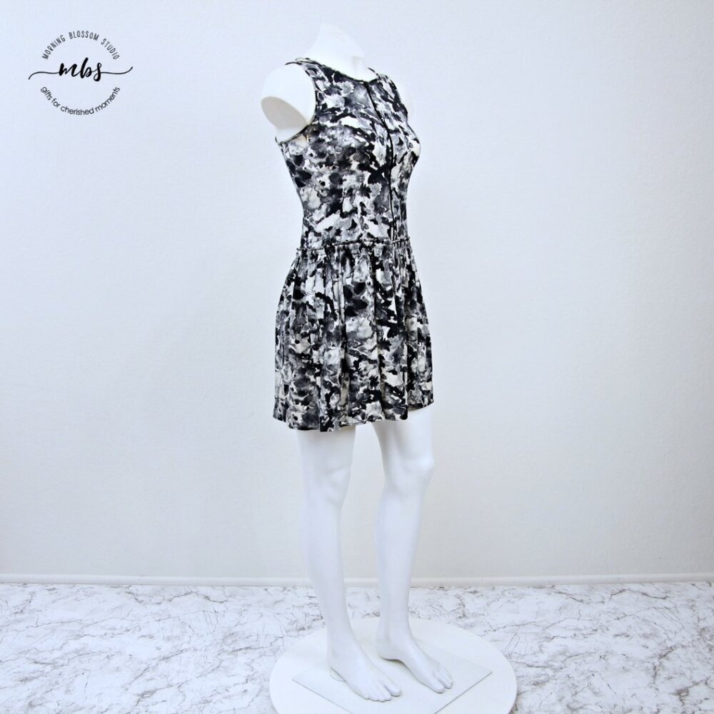 Theory Achi Perplexing Print Sleeveless Silk Blend Mini Dress Black Gray 0